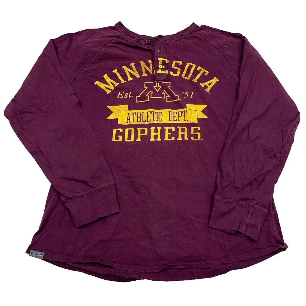 Minnesota Golden Gophers Shirt Women XL Maroon Yellow Henley Long Sleeve Tee Top